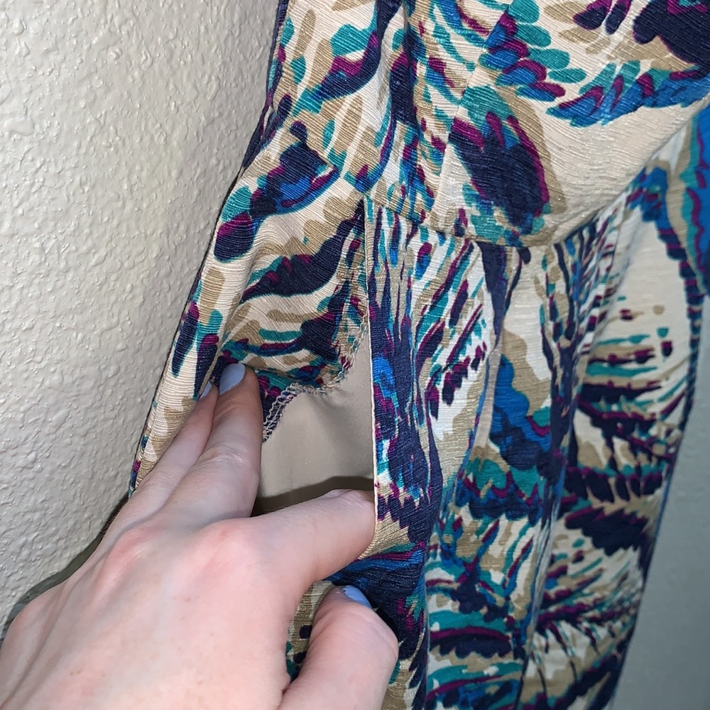 Banana Republic SILK textured leaf print multicolor fitted knee length Dress 4 - Picture 7 of 15